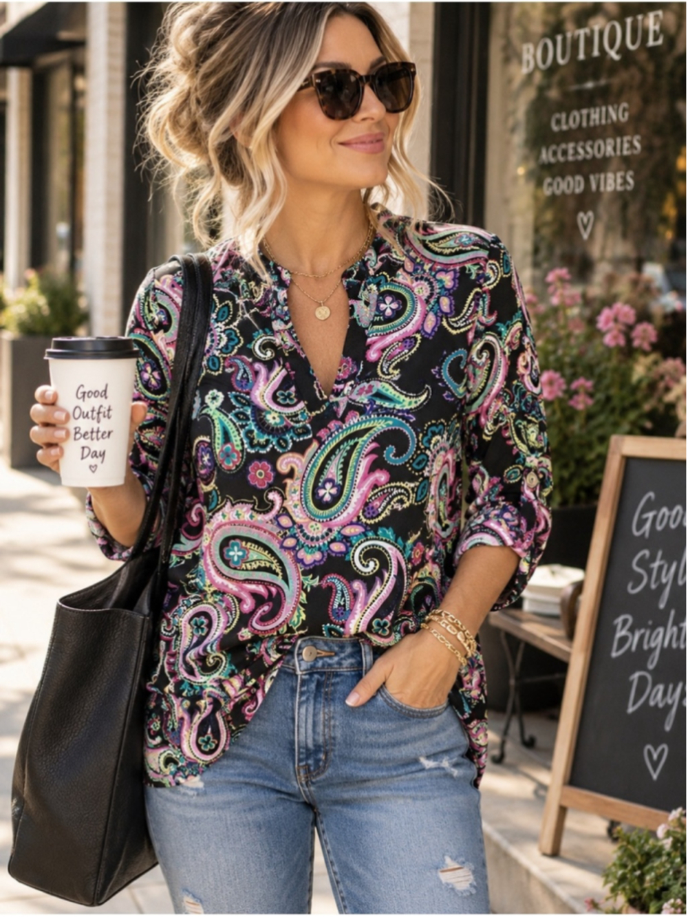 Dear Scarlett Lizzy Top NWT Colorful Paisley Floral Boho Blouse Size Small
